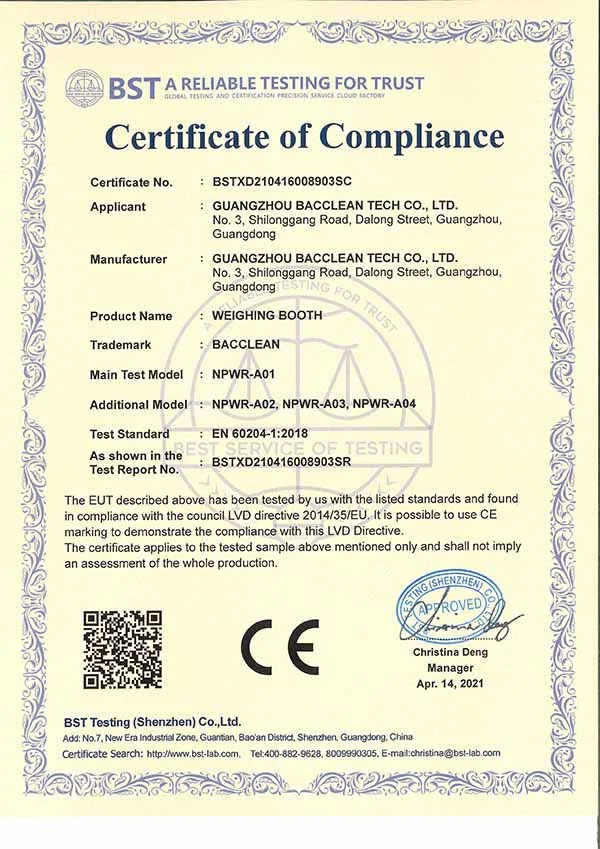 CE certificate of Dispensing booth